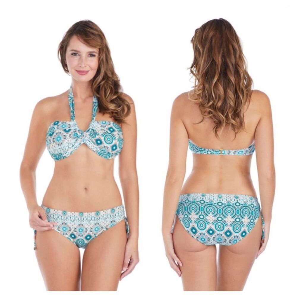 Leilani Medallion print Bandeau halter top Two Piece Bikini Turquoise